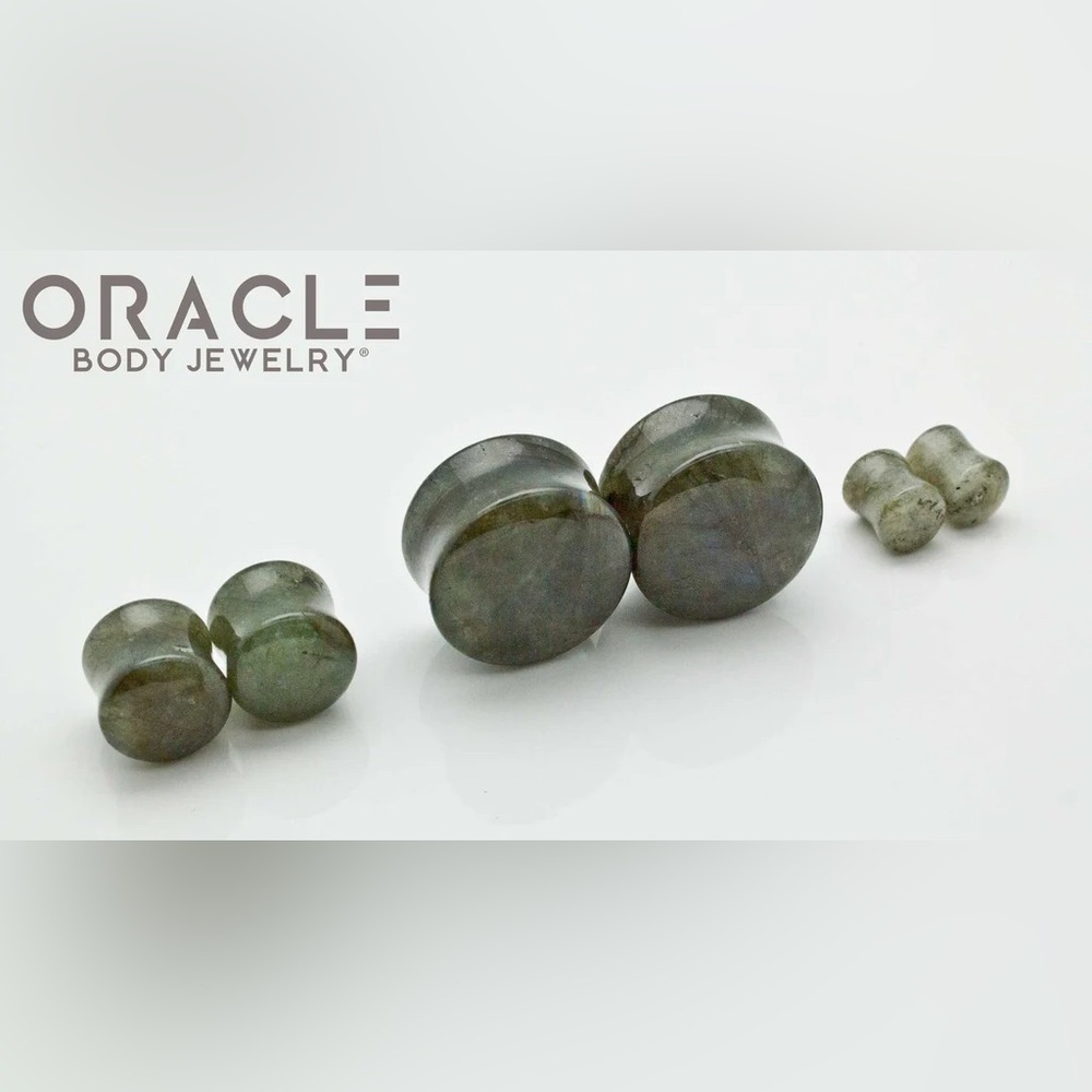 Gray Labradorite Double Flare Plugs - 9/16" (14mm) - Picture 3 of 3
